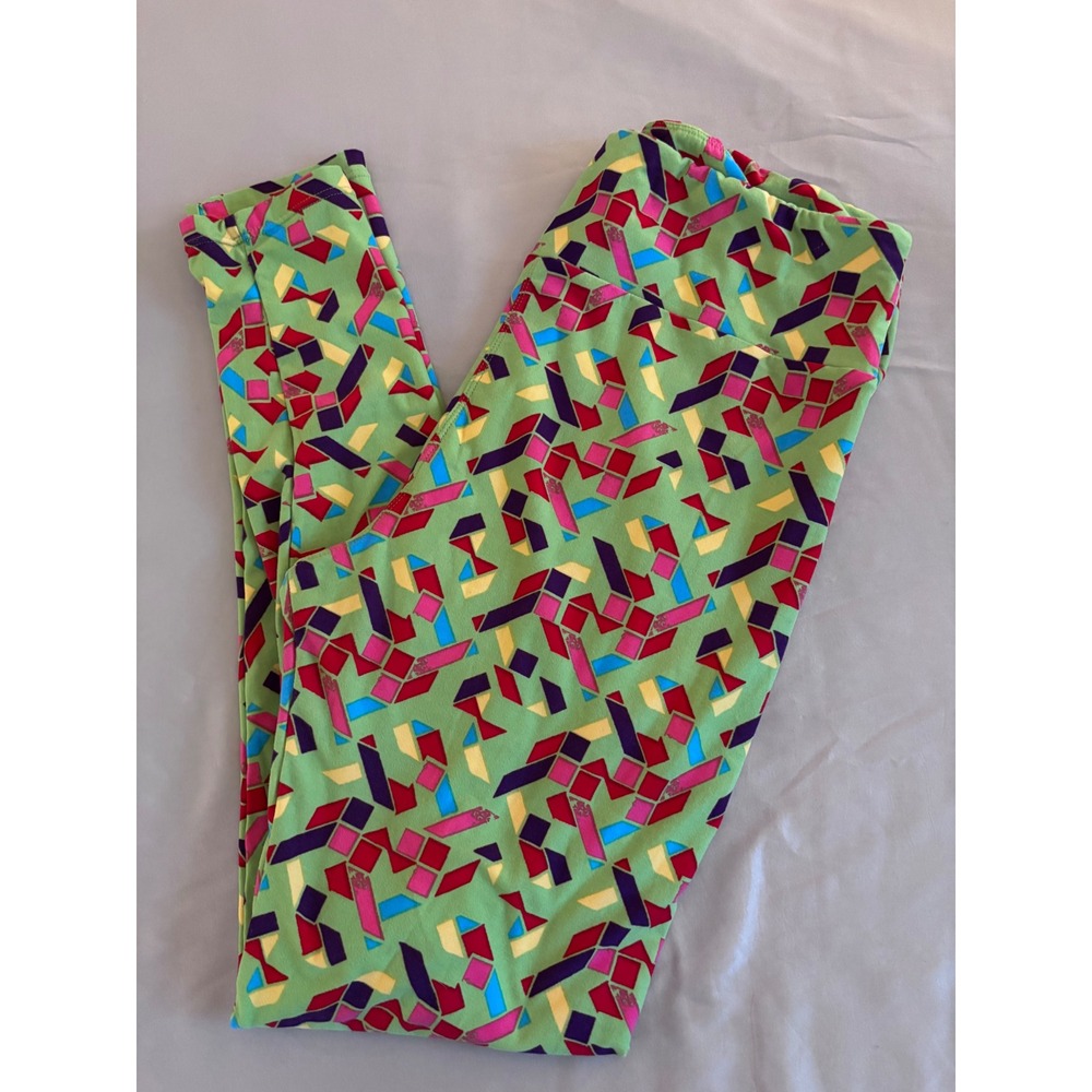 LuLaRoe Leggings Womens TC Green Geometric Confetti Print Buttery Soft